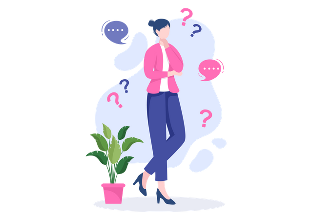 Girl Thinking about Problem Solving  Illustration