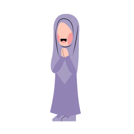 Girl With Eid Greeting Gesture  Illustration