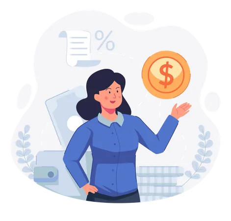 Girl with loan money  Illustration