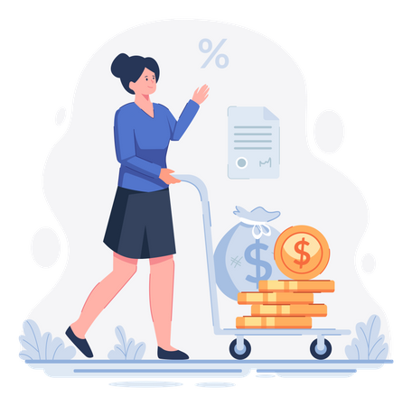 Girl with loan money  Illustration