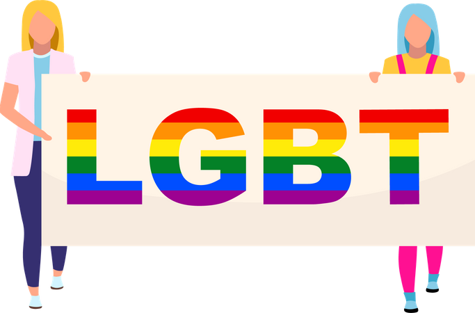 Girls holding lgbt banner  Illustration