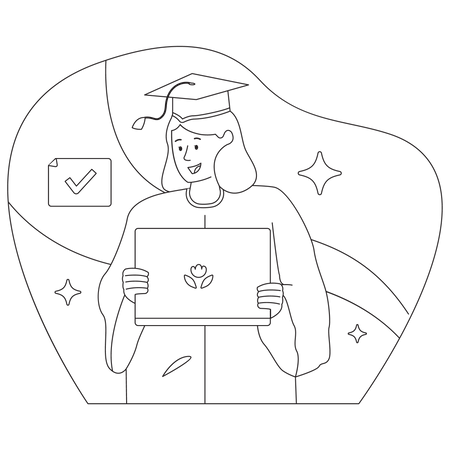 Graduated Girl holding degree  Illustration