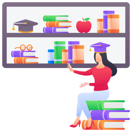 Graduated Girl In Library  Illustration