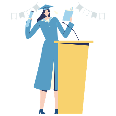 Graduated student giving speech on podium  Illustration