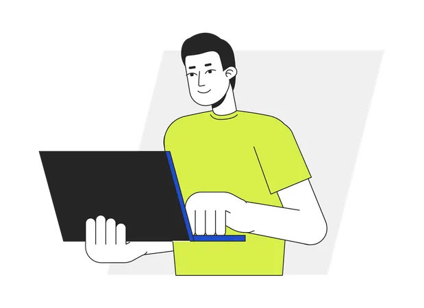 Guy standing with laptop  Illustration