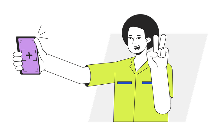 Guy with victory gesture posing for selfie  Illustration