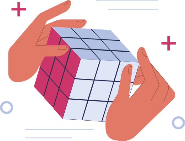 Hand holding rubik to solving puzzle  Illustration