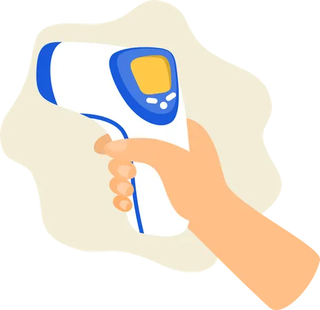 Hand holds an infrared thermometer to measure body temperature  Illustration