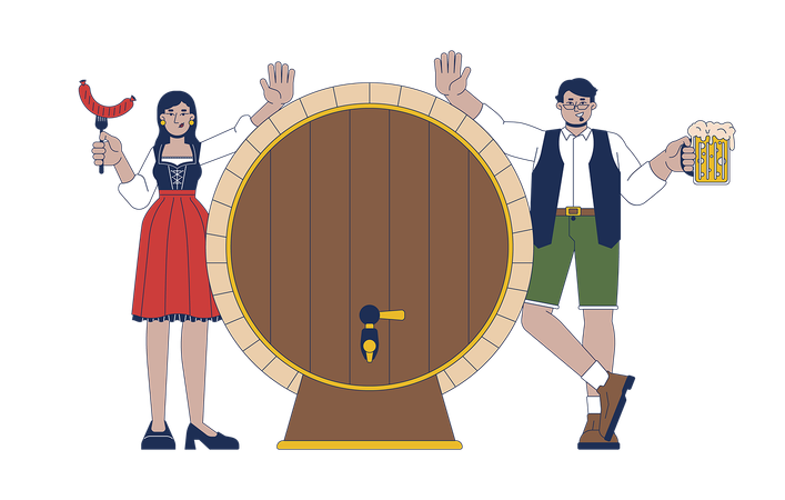 Happy diverse adults neat beer cask  Illustration