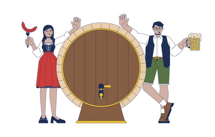 Happy diverse adults neat beer cask  Illustration