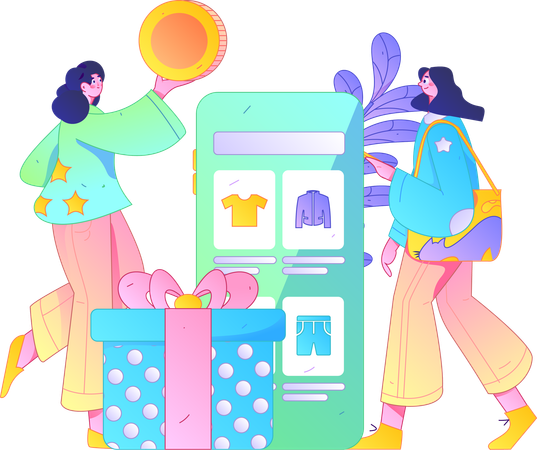 Happy women doing shopping  Illustration