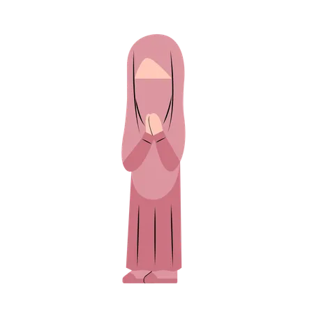 Hijab Girl With Eid Greeting Gesture  Illustration