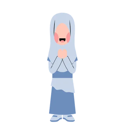 Hijab Girl With Eid Greeting Gesture  Illustration