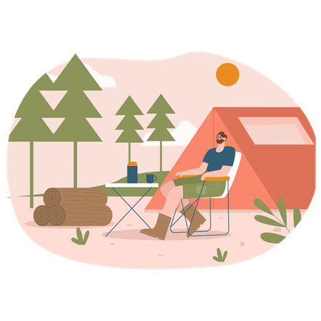 Hombre en camping  Ilustración