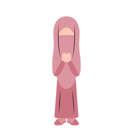 Islamic Woman With Eid Greeting Gesture  Illustration