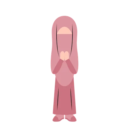 Islamic Woman With Eid Greeting Gesture  Illustration