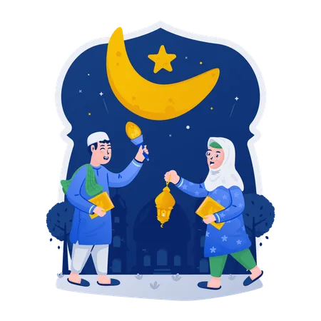 Kids at Ramadan night  Illustration