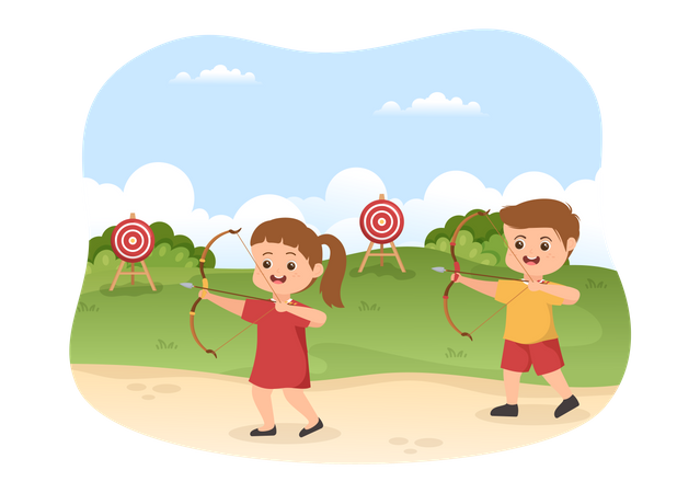 Kids Playing Archery Game  Illustration