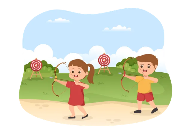 Kids Playing Archery Game  Illustration