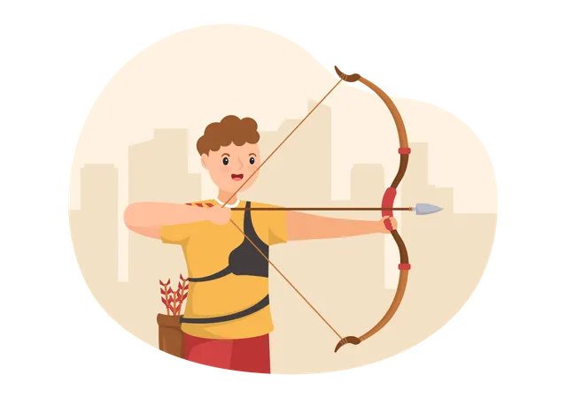 Male Archery Shooting Using Bow  Illustration