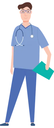 Male doctor holding patient file  Illustration