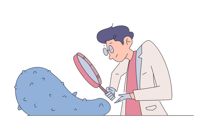 Male scientist searching using magnifying glass  Illustration