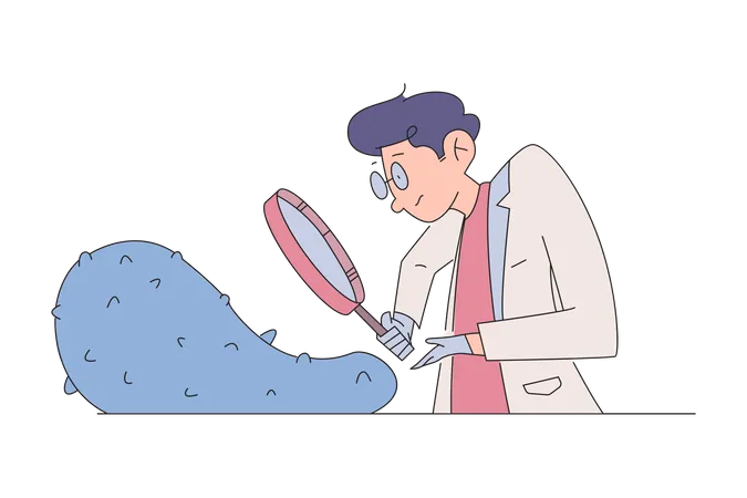 Male scientist searching using magnifying glass  Illustration