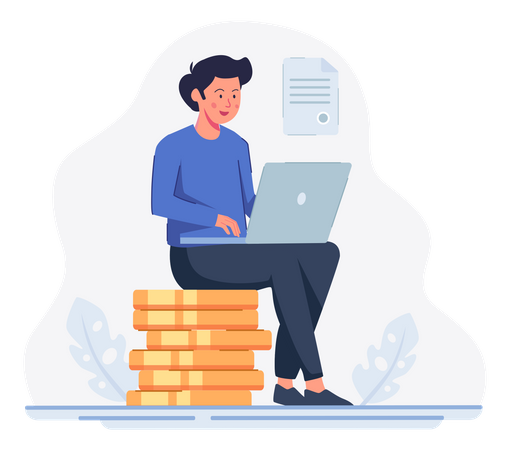 Man applying for loan using laptop  Illustration