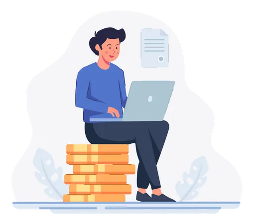 Man applying for loan using laptop  Illustration