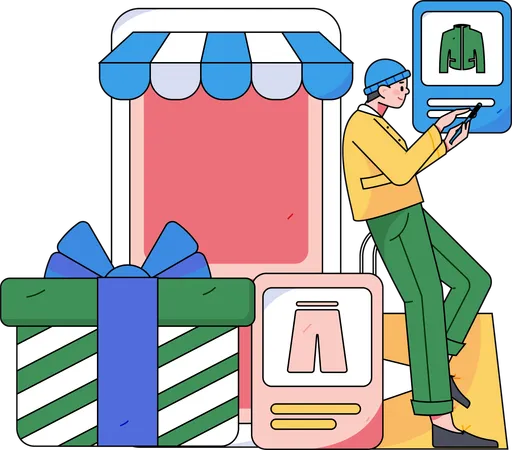 Man buying clothes from shopping website  Illustration