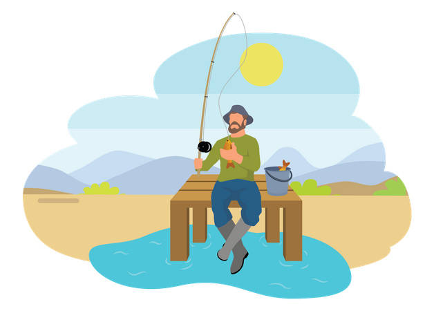 Man catching fish  Illustration