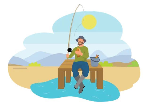 Man catching fish  Illustration