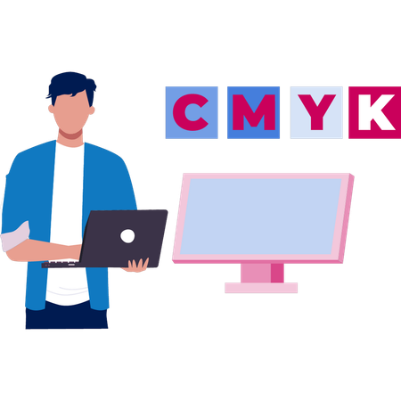 Man checking cmyk graphic colour  Illustration