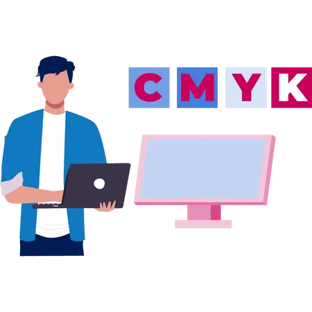 Man checking cmyk graphic colour  Illustration