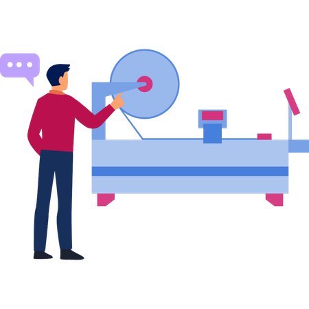 Man discussing industrial turner lathe machine  Illustration