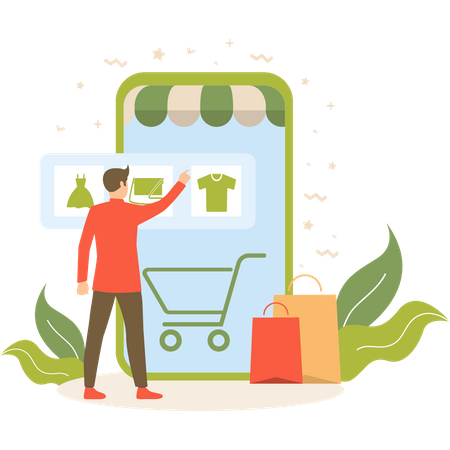 Man doing online shopping  Illustration