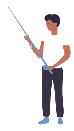 Man holding fishing rope  Illustration