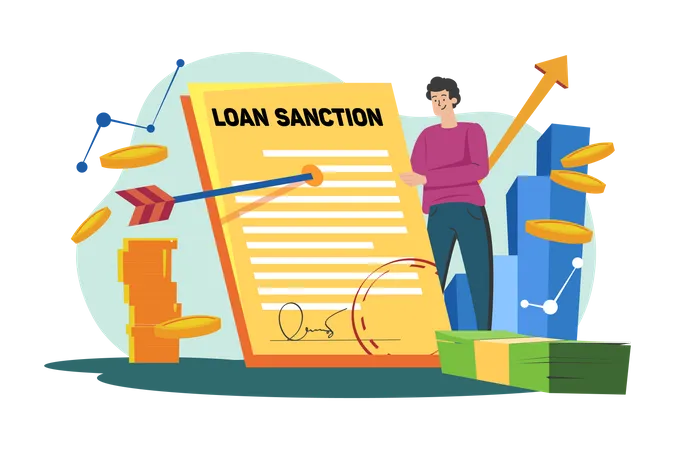 Man holding loan sanction letter in hands  Illustration