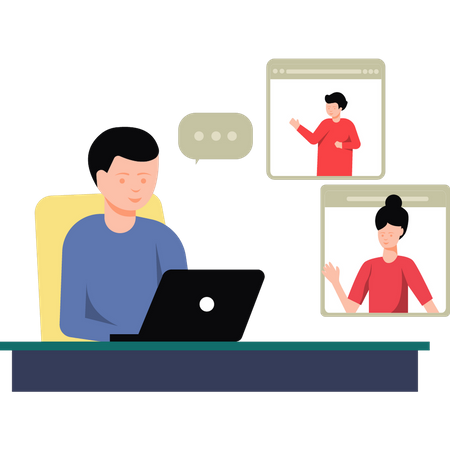 Man in conference call with other people  Illustration