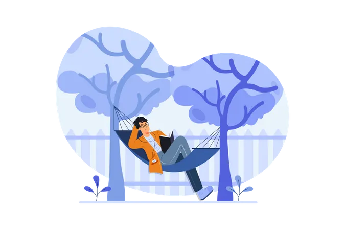 Man lying on tree swing  Illustration