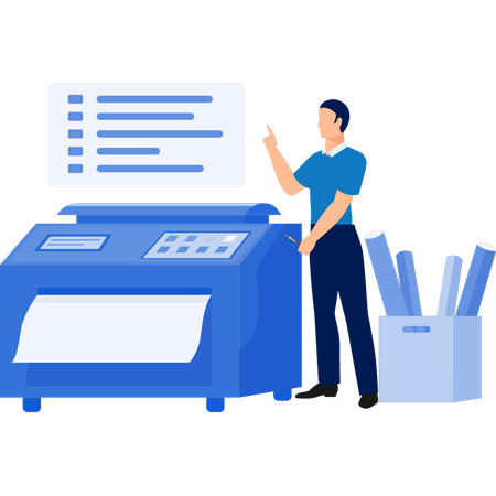 Man point-down printer instruction  Illustration