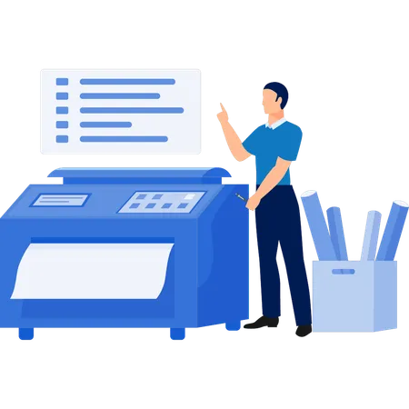 Man point-down printer instruction  Illustration