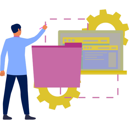 Man pointing folder files management  Illustration