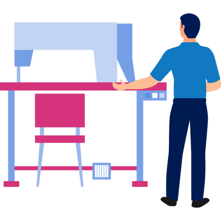 Man presenting clothes sewing machine  Illustration