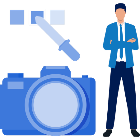 Man presenting digital camera  Illustration