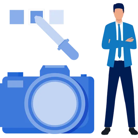 Man presenting digital camera  Illustration