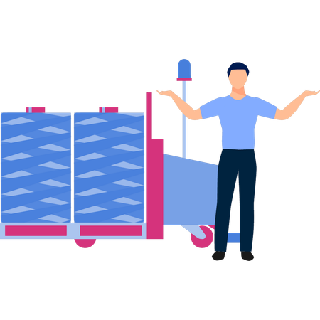 Man presenting hand truck machine  Illustration