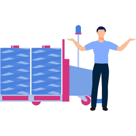 Man presenting hand truck machine  Illustration