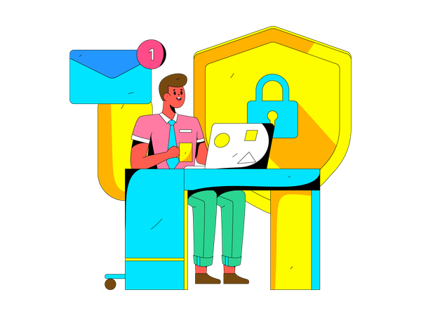 Man receiving cyber security email  Illustration