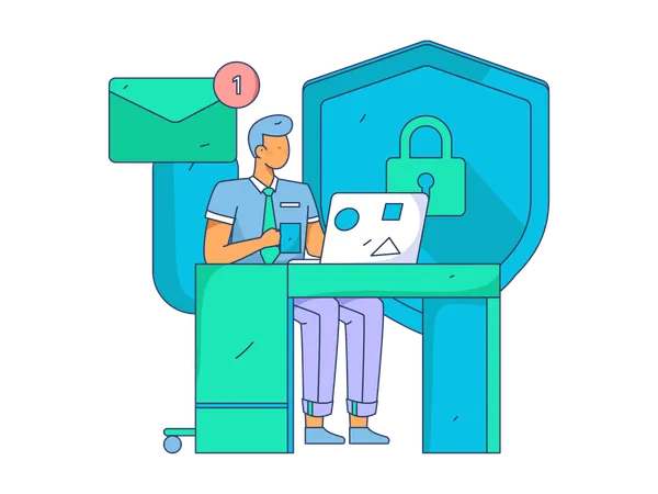 Man receiving cyber security email  Illustration